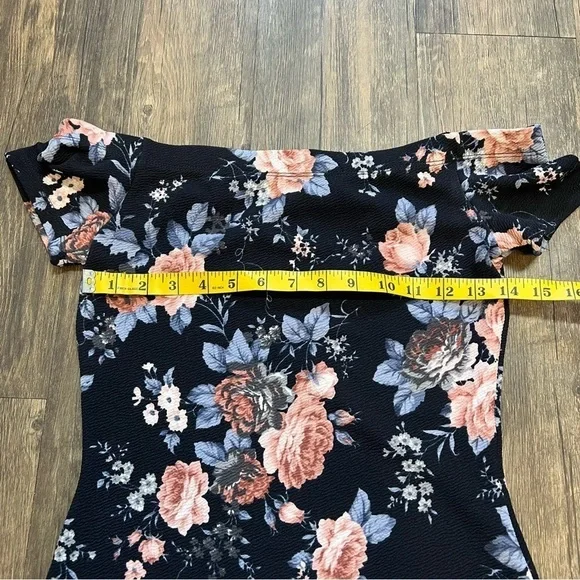 Women’s Floral Blue And Coral Boat Neckline Off Shoulders Mini Dress Size S - Picture 7 of 8
